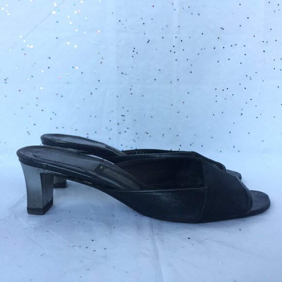 Donna Karan New York Black leather mesh Y2K mules peep toe Size 6.5 Whimsygoth - Picture 3 of 16
